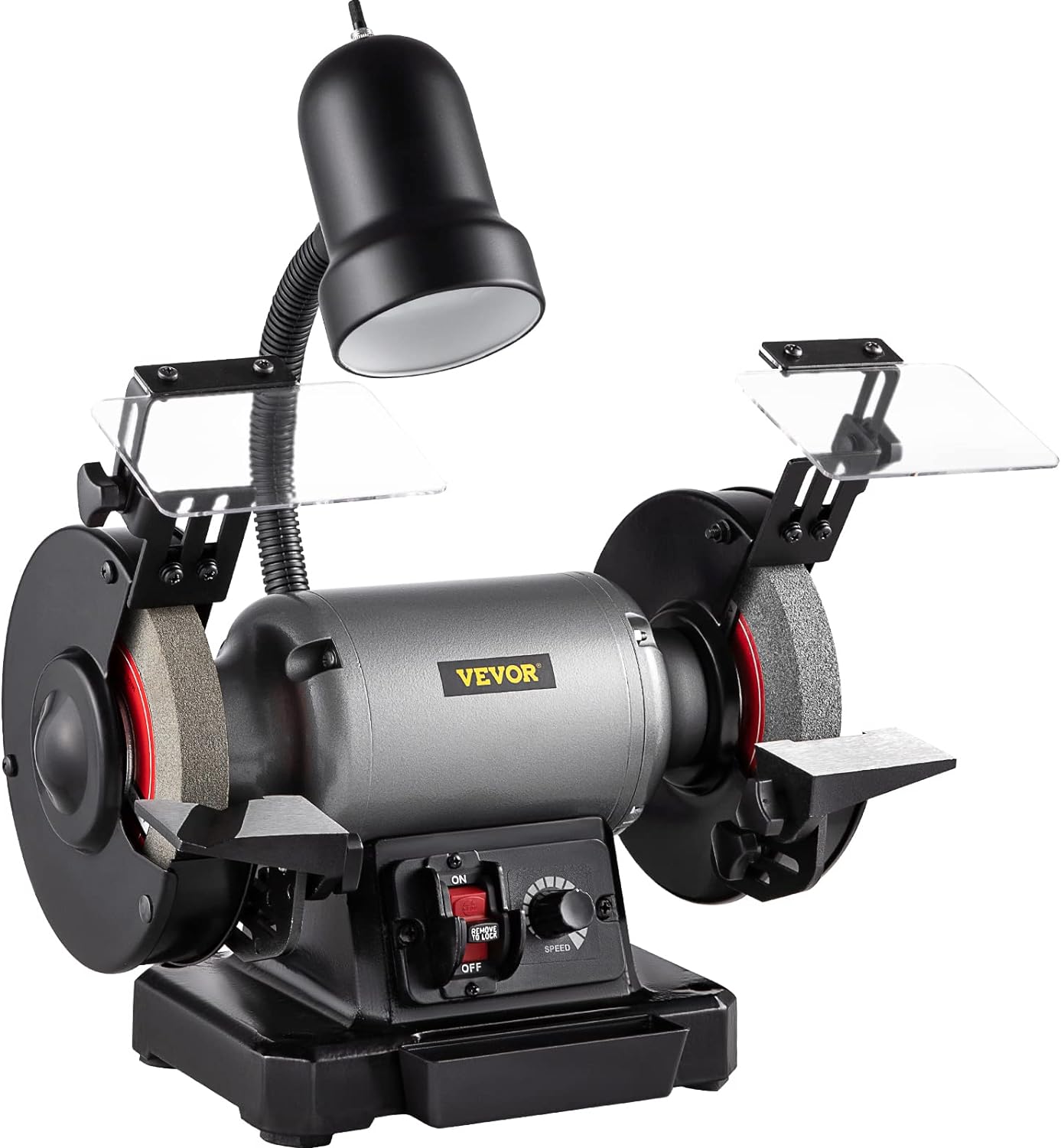 VEVOR 6 inch Bench Grinder, 750W Motor, Variable-Speed Benchtop Grinder with 3400 RPM and Work Light, Two Types Wheels for Grinding, Sharping and Smoothing