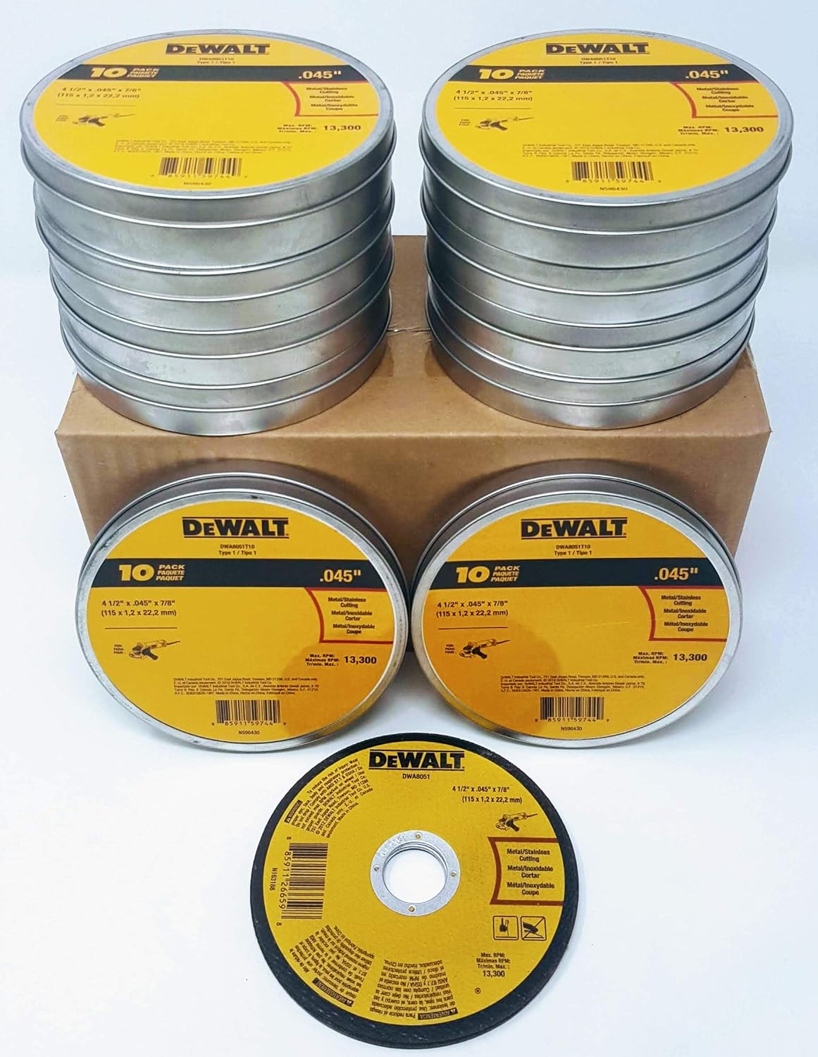 (Box of 100) DEWALT DWA8051 DWA8051T10 4-1/2 x .045 x 7/8 Cut-Off Wheels