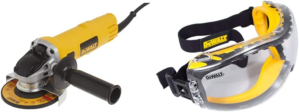 DEWALT Angle Grinder, One-Touch Guard, 4-1/2 -Inch, Yellow, Small with w/Safety Goggle (DWE4011  DPG82-11C)