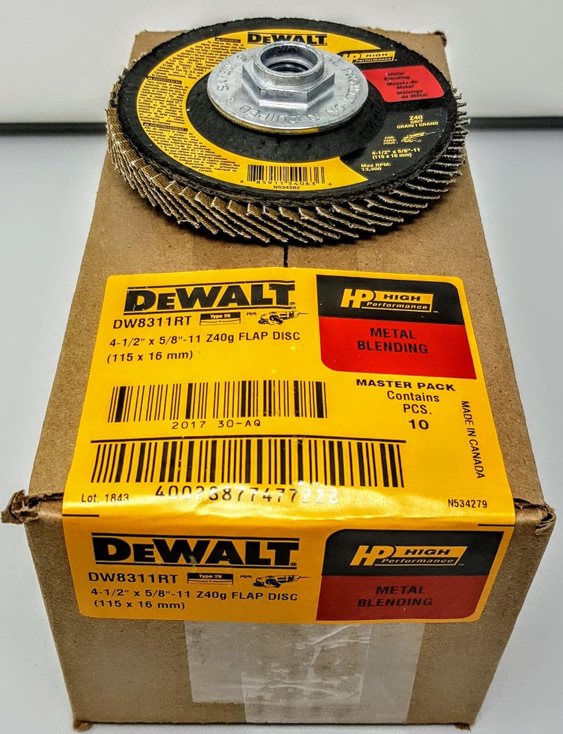 DEWALT DW8311RT 4-1/2 x 5/8-11 Thread 40 grit High-Performance Flap Disc (10)