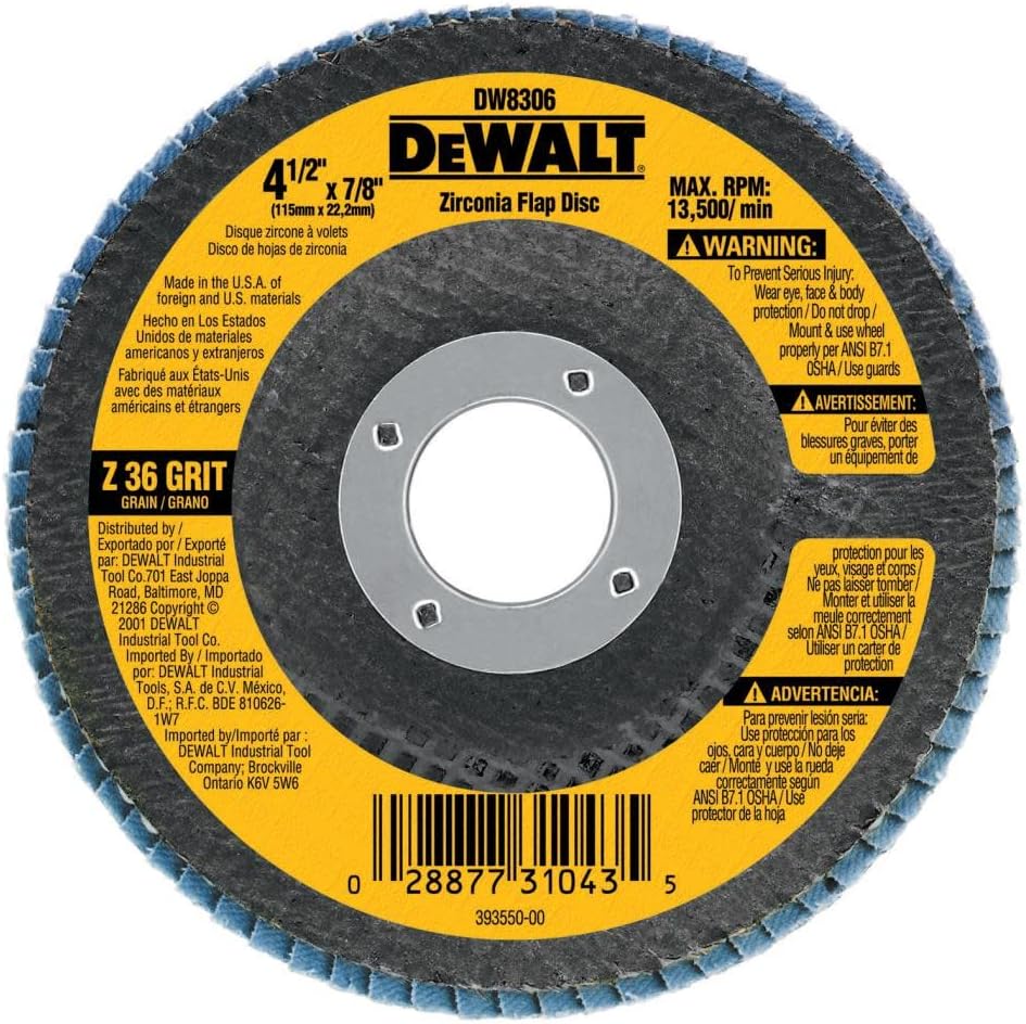 DEWALT DW8315 5-Inch by 7/8-Inch 36-grit Zirconia Flap Disc