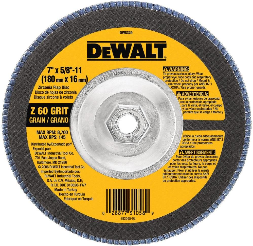 DEWALT DW8329 7-Inch by 5/8-Inch-11 60 Grit Zirconia Angle Grinder Flap Disc