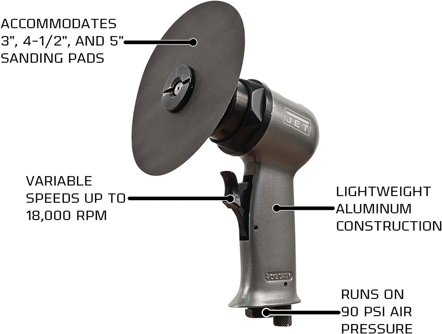 JET Pneumatic High-Speed Disc Sander, 18000 RPM (Model JAT-700)