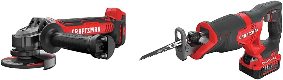 CRAFTSMAN V20 Angle Grinder, 4-1/2-Inch, Tool Only (CMCG450B) with CRAFTSMAN V20 Reciprocating Saw Cordless Kit (CMCS300M1)