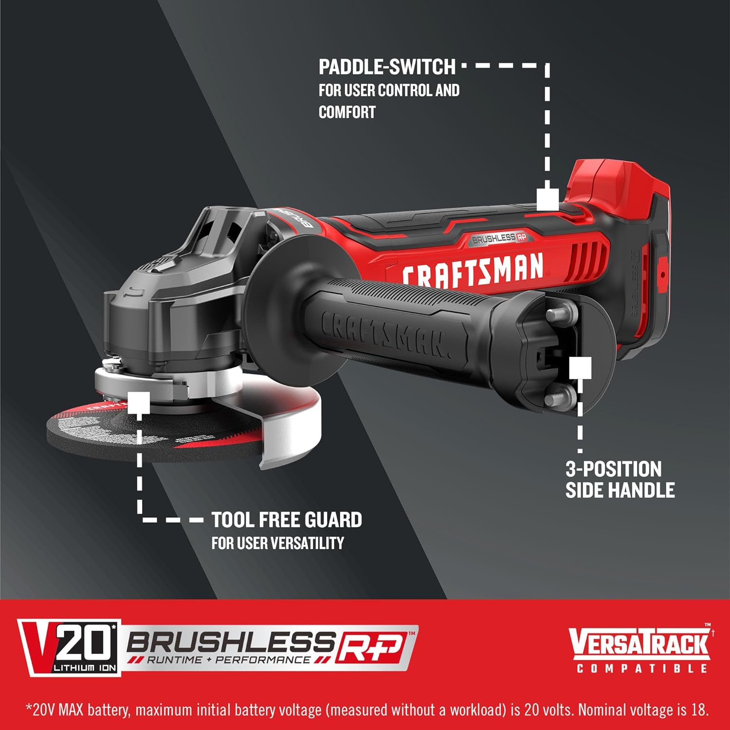 CRAFTSMAN V20 Cordless Angle Grinder, 4-1/2 Inch (CMCG451B) with Battery and Charger (CMCB204-2CK)