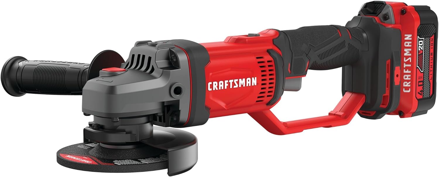 CRAFTSMAN V20 Cordless Angle Grinder Tool Kit, 4-1/2 inch, Battery and Charger Included (CMCG400M1)