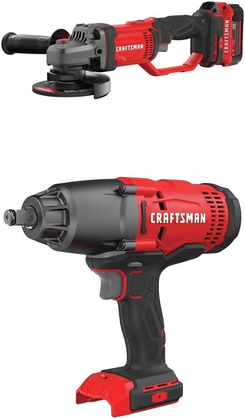CRAFTSMAN V20 Cordless Angle Grinder Tool Kit, 4-1/2-Inch with Impact Wrench (CMCG400M1  CMCF900B)