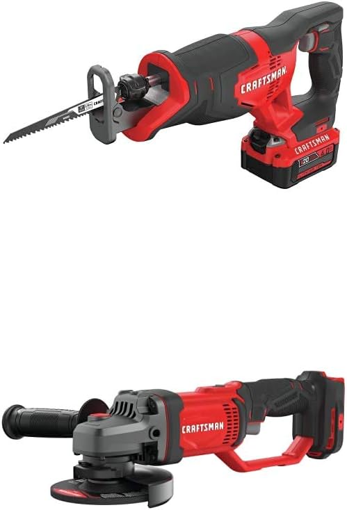 CRAFTSMAN V20 Reciprocating Saw Cordless Kit with Angle Grinder, Small, 4-1/2-Inch (CMCS300M1  CMCG400B)