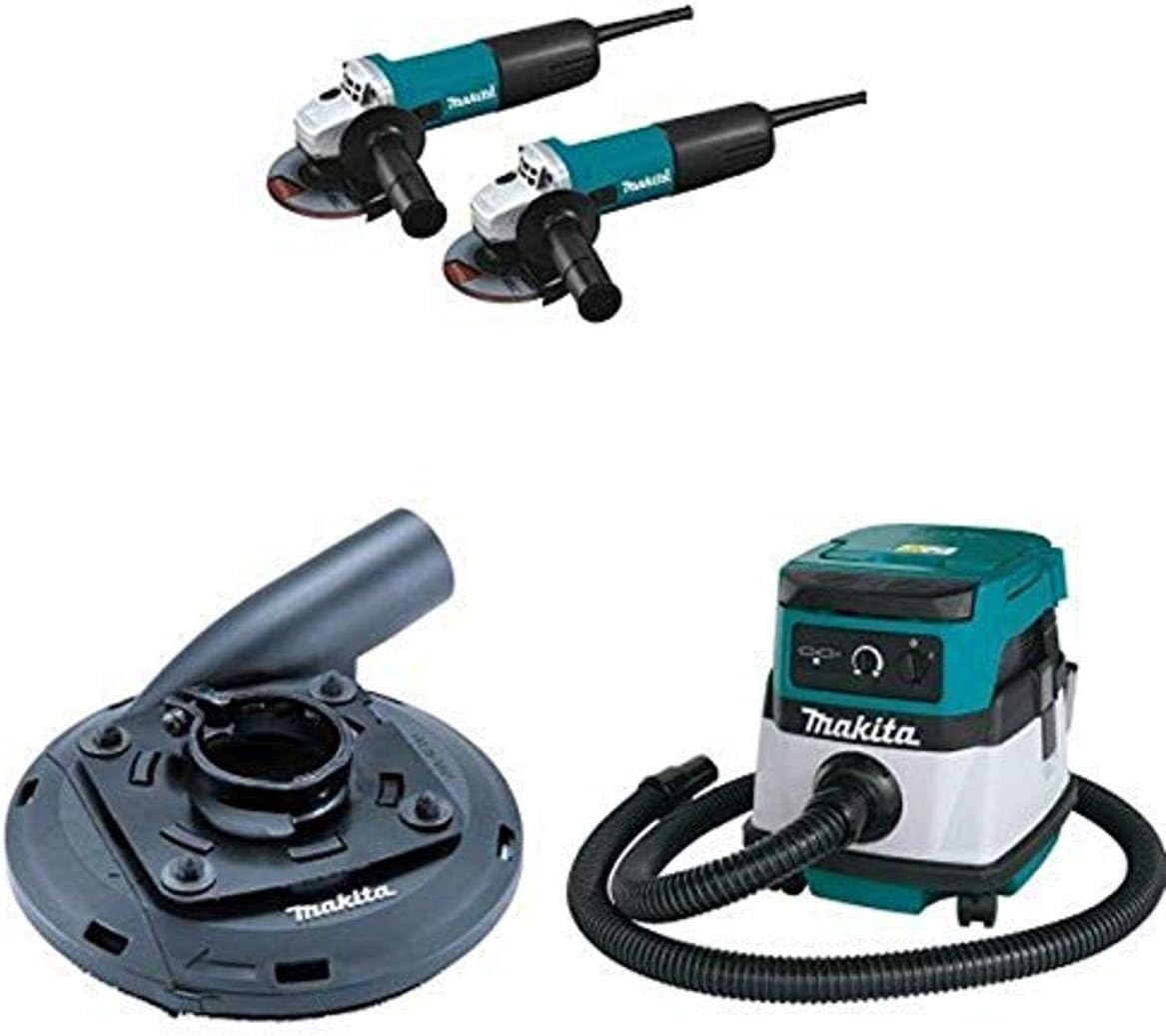 Makita 9557NB2 4-1/2-Inch Angle Grinder (2 Pack), 195236-5 4-1/2-Inch - 5-Inch Surface Grinding Shroud,  XCV04Z 18V X2 LXT (36V) 2.1 Gallon HEPA Filter Dry Dust Extractor/Vacuum