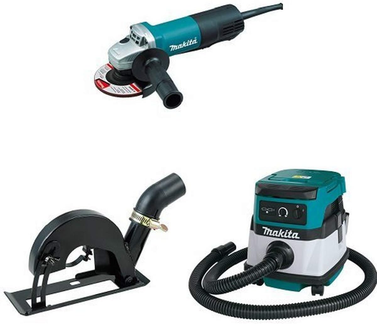 Makita 9557PB 4-1/2-Inch Paddle Switch Angle Grinder, with AC/DC Switch, 193794-5 Dust Extraction Cutting Guard,  XCV04Z 18V X2 LXT (36V) 2.1 Gallon HEPA Filter Dry Dust Extractor/Vacuum