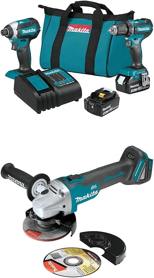 Makita XT281S 18V LXT 2-Pc. Combo Kit (3.0Ah) with Makita XAG04Z 18V LXT® Lithium-Ion Brushless Cordless 4-1/2” / 5 Cut-Off/Angle Grinder, Tool Only