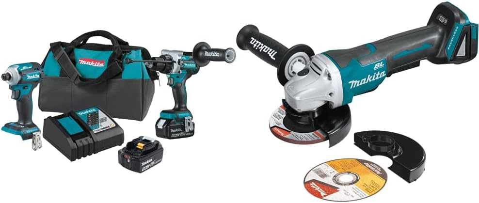 Makita XT288T 18V LXT Lithium-Ion Brushless Cordless 2-Pc. Combo Kit (5.0Ah)  XAG11Z 18V LXT Lithium-Ion Brushless Cordless 4-1/2” / 5 Paddle Switch Cut-Off/Angle Grinder, with Electric Brake